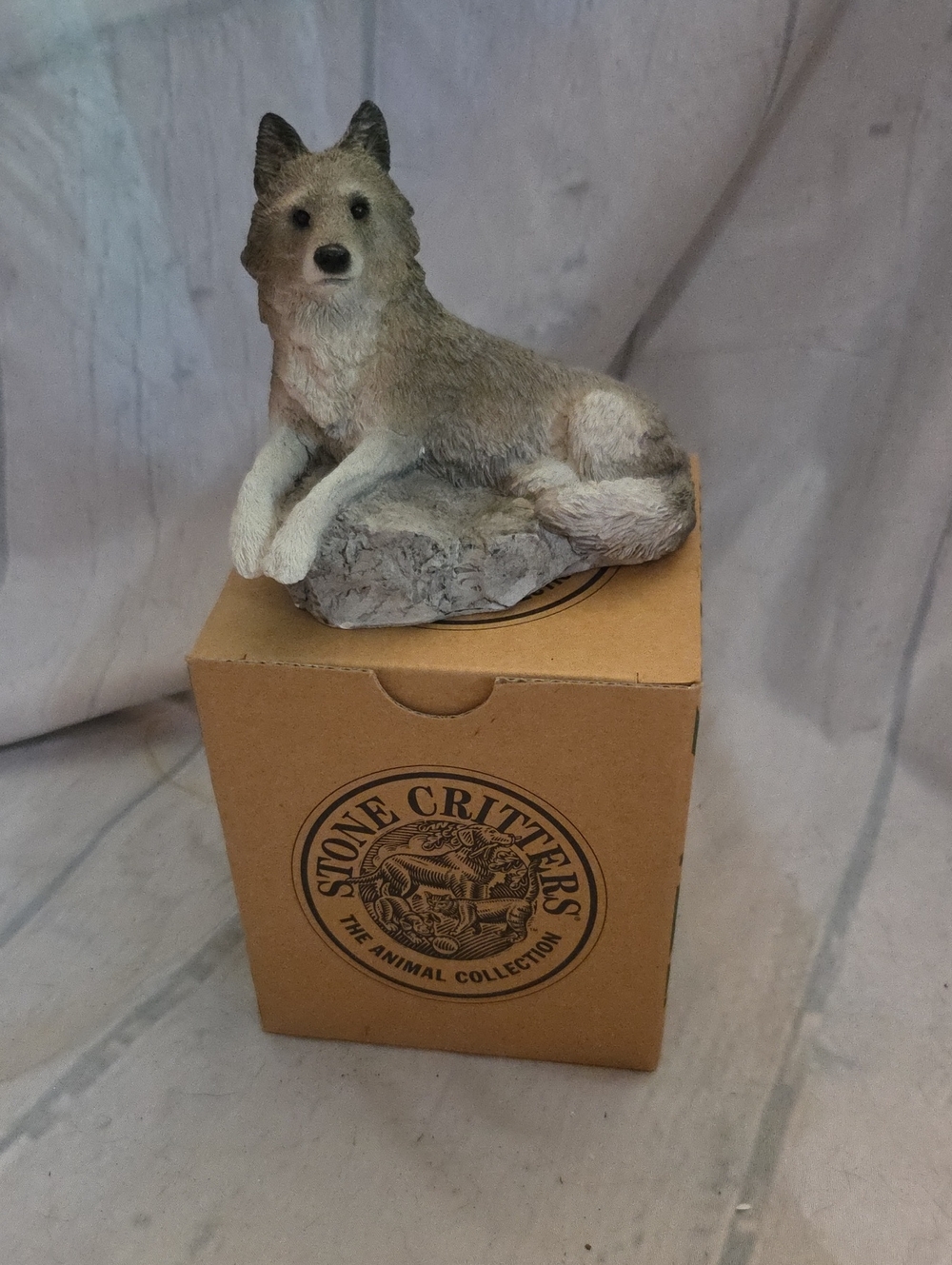Stone Critters Gray Wolf Dog Figurine - Decorative Pet Sculpture